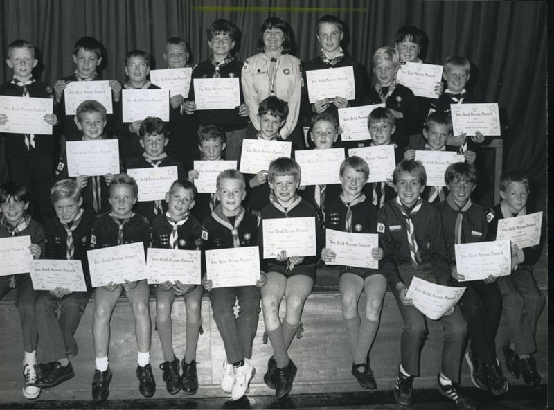 Blackpool and District cub scouts who won their gold arrow awards in 1990