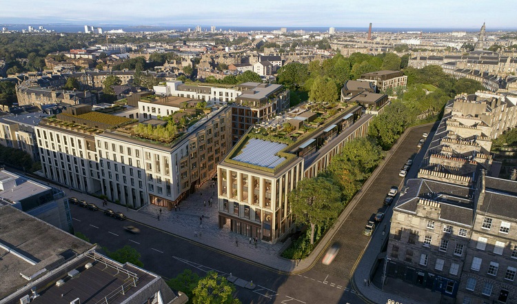 The £250 million New Town Quarter development will transform 5.9 acres of land in Canonmills, adding 349 homes, a 116-room hotel 7,430m² of office space and retail and leisure spaces. It is due to be completed by 2025.