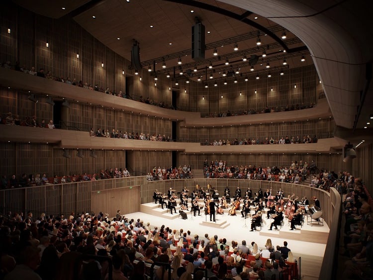 This £114 million scheme to create a 1,000 seat concert hall complete with a multi-purpose space, café and bar
connected to the a-listed Dundas House, in Edinburgh's New Town, is set for completion by 2028.