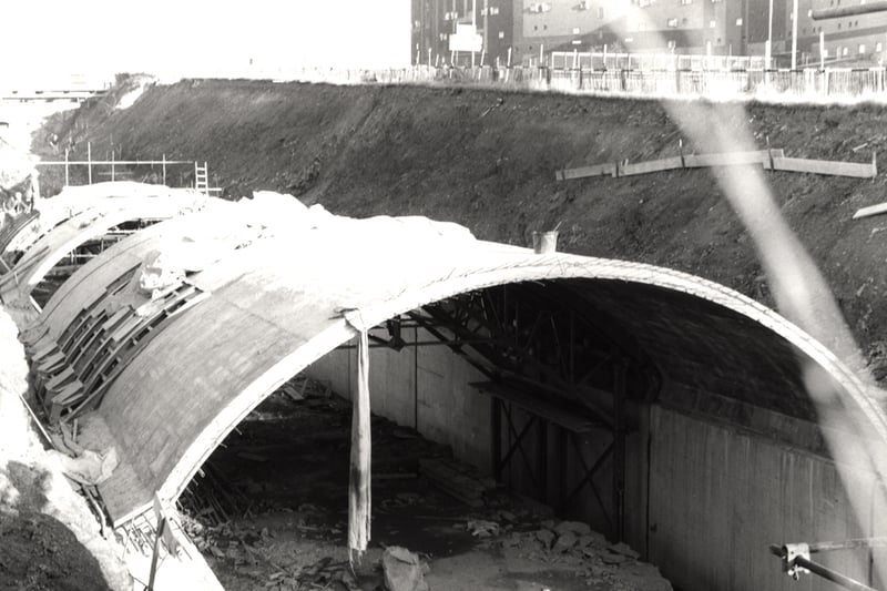A photo showing the construction of Byker Metro in 1976.