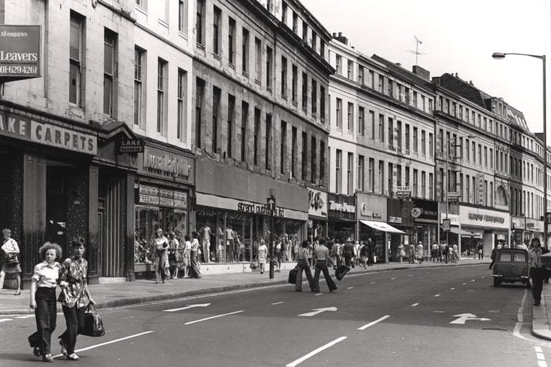 A view of Clayton Street Newcastle upon Tyne taken in 1976. The view is of the left-hand side of Clayton Street looking towards Newgate Street. 