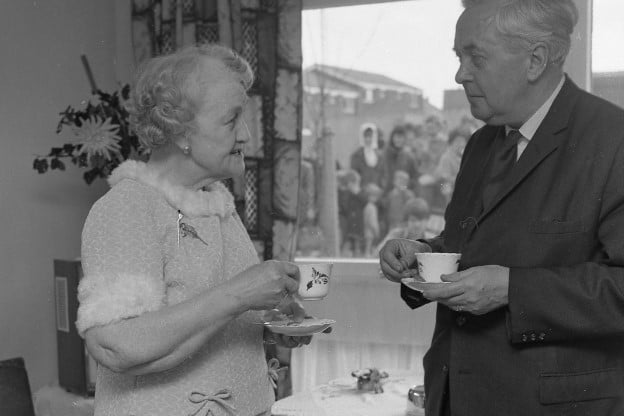 Mary Embleton gave the Prime Minister Harold Wilson a cup of tea when he visited her home in Donwell Village, in 1970.