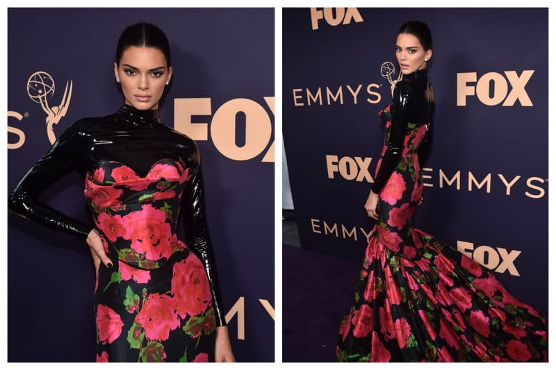 Some may argue it was fashion forward, but I think the black latez bodysuit under a floral Richard Quinn gown did not work for Kendall Jenner at the 2019 Emmys