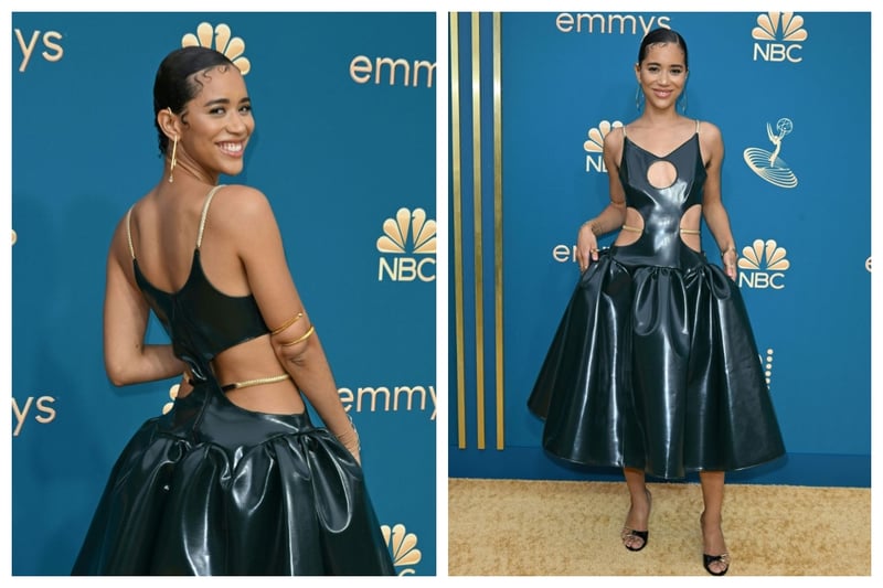 Yellowjackets actress Jasmin Savoy Brown chose an faux leather dress for the 2022 Emmys that didn't earn her any fashion plaudits