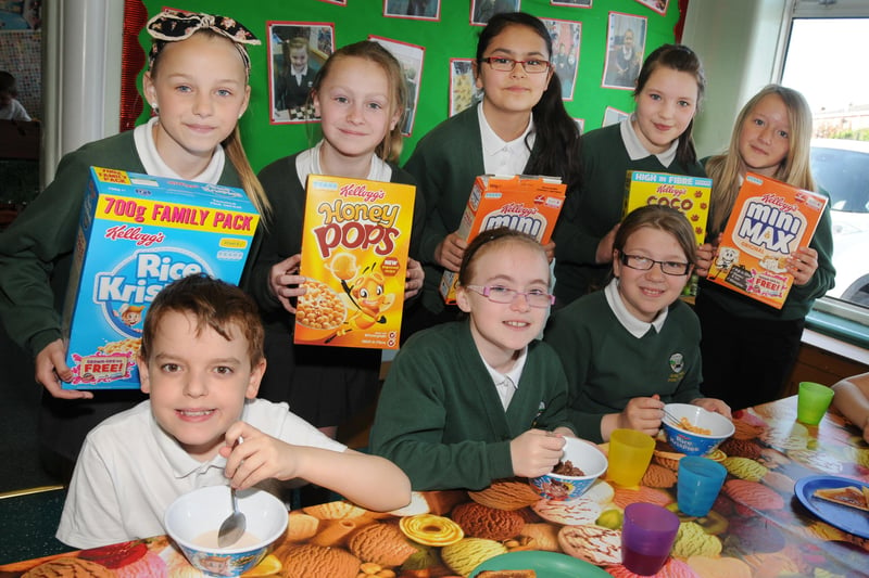 Kelloggs  donated boxes of cereal to year 6 pupils from The Grange Park Primary school Breakfast Club in 2013.