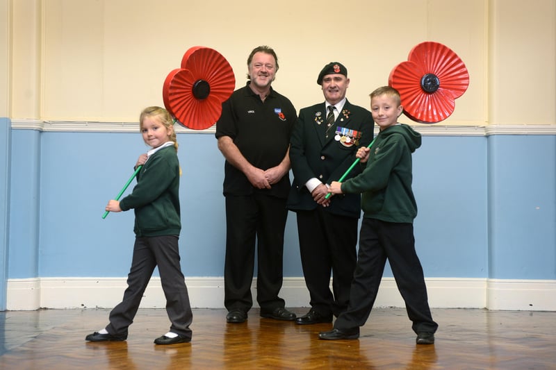 Keira Bainbridge, 6, and Leroy Mullen, 9, helped to promote the Royal British Legion Poppy Appeal, in 2013.
Here they are with Sunderland RBL Poppy Appeal organiser Vince Harris and Light Infantry veteran Alf Nebitt.