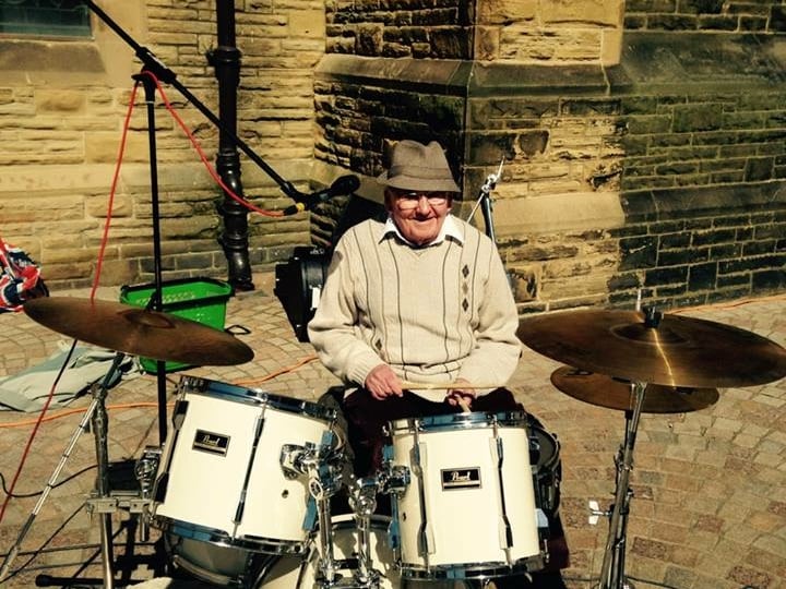 Retired drummer 'Shultz' who played at the original basement Galleon Bar, performing in St John's Square