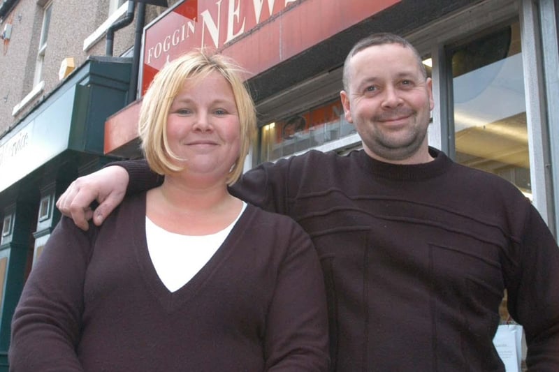 Alan Bulmer and Elaine Thompson outside Foggin newsagents in Seaham in 2008.