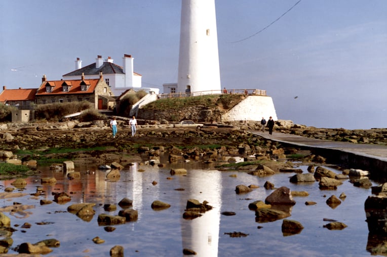 This colour photograph taken in 1991 shows Saint Mary's Lighthouse at Whitley Bay.