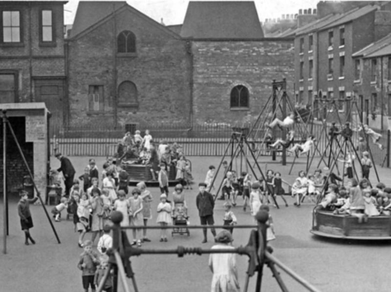 Matthew Street playground, Netherthorpe, Sheffield, in 1931, the year it opened after being presented by J.G. Graves