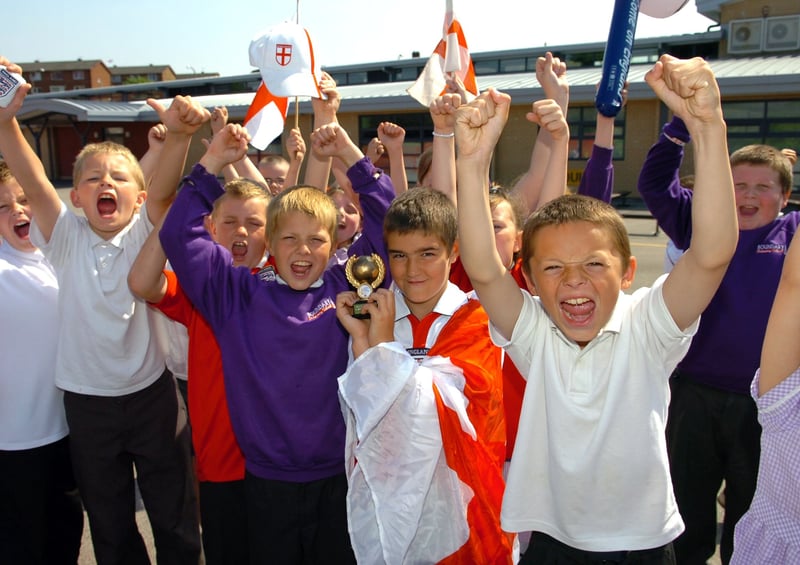 Boundary Primary School pupils cheering on England for their first game 