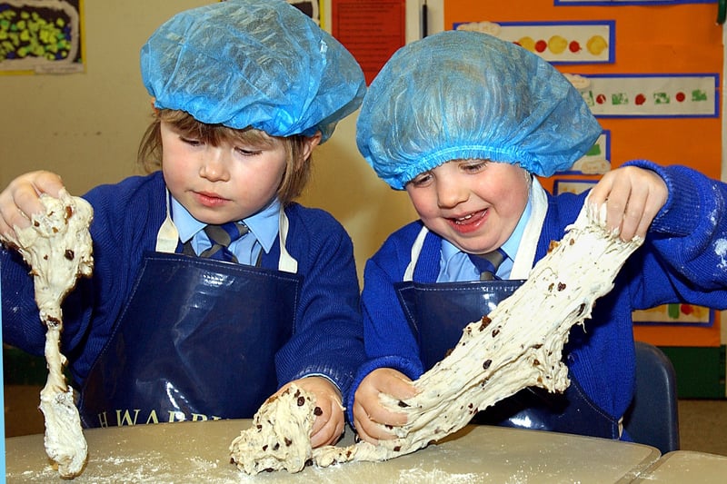 Molly England and Leah Hogarth. Warburtons Bakery had been helping class children at Layton Primary School to bake bread