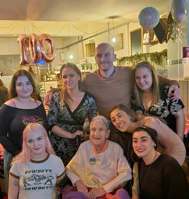 Gladys and her family at her family party on Tuesday (January 9), the day before her 100th birthday.