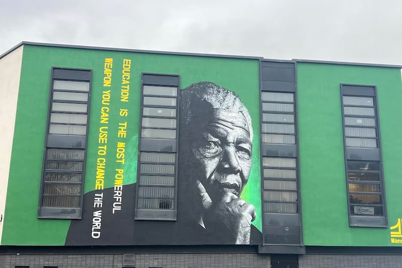This Nelson Mandela mural reads, "Education is the most powerful weapon you can use to change the world". It can be found on Upper Stanhope Street in Liverpool.