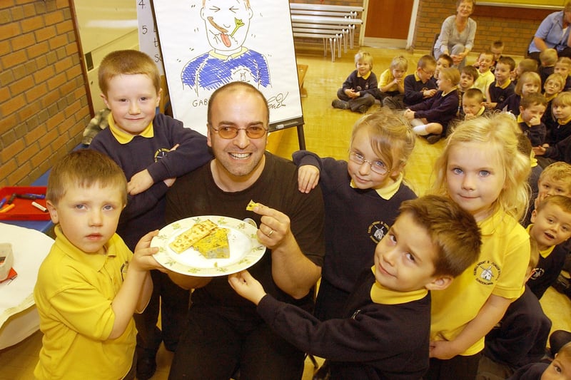 Author and illustrator Rob Lewis was given a gift of smelly cheese when he visited Fulwell Infants School in 2006.