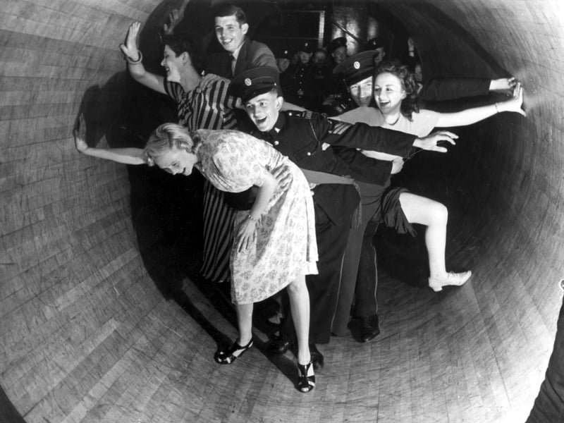 Life's a barrel of laughs for one group of visitors enjoying themselves inside Blackpool Pleasure Beach Fun House
