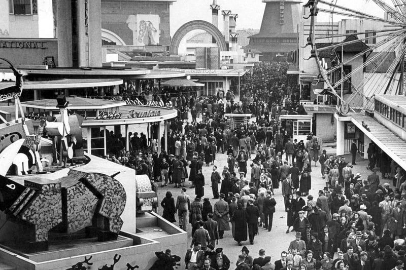Bank Holiday crowds  in 1939 headed for Blackpool Pleasure Beach where the popular attractions were Noah's Ark and the Grand National