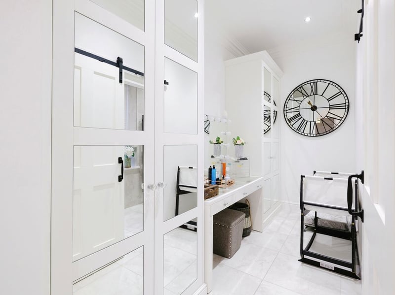 There are plenty of mirrored surfaces in the dressing room to help you get ready. (Photo courtesy of Zoopla)