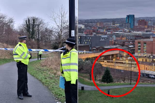 A cordon has been erected across a public footpath in the South Street Park area, near Park Hill. South Yorkshire Police said officers are investigating a report of a stabbing on January 11, in which one man was taken to hospital. The cordon is highlighted in the image to the right.