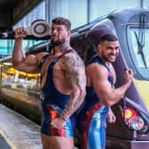 The Gladiators help out EMR staff at Sheffield Station ahead of the airing of the reboot of the popular TV show on BBC. (Photo courtesy of Dean Atkins)
