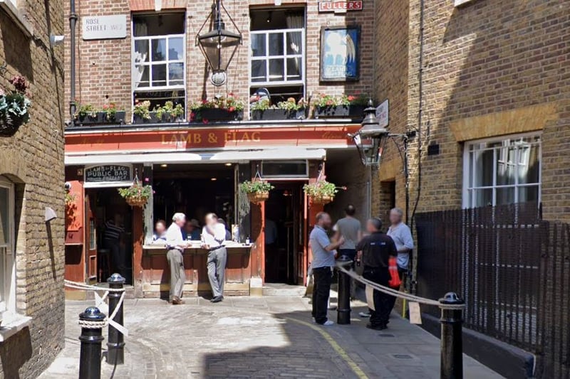 One of the strongest contenders for the difficult-to-confirm title of London’s oldest pub, the Lamb and Flag in Covent Garden was infamous in the 19th century for its bare-knuckle brawls - so much so that it was known to locals as the Bucket of Blood. 
John Dryden was attacked here in 1679. The Poet Laureate was pounced on by masked thugs suspected to have been hired by his rival John Wilmot, the second Earl of Rochester.
Today, the Lamb and Flag, tucked away in Rose Street and Lazenby Court,  is a warm and welcoming old-world establishment with a fantastic range of real ale and classic British pub grub - but do expect to pay Covent Garden prices for a pint.