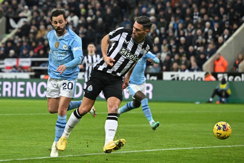 Played a key role in Newcastle's first goal, winning the ball back twice. Made some important defensive contributions as Man City put The Magpies under pressure. 