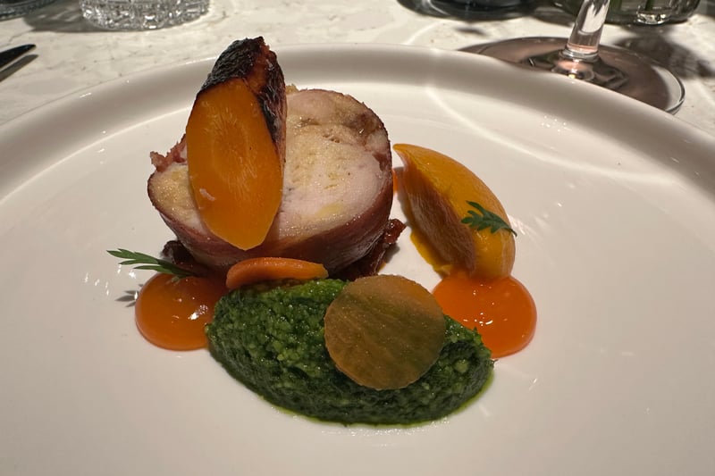 The White Rabbit was the strongest course. A rabbit, chicken and date ballotine with beef fat roasted carrot, tarragon pesto, a sharp rabbit bolognese and dots of carrot ketchup. 