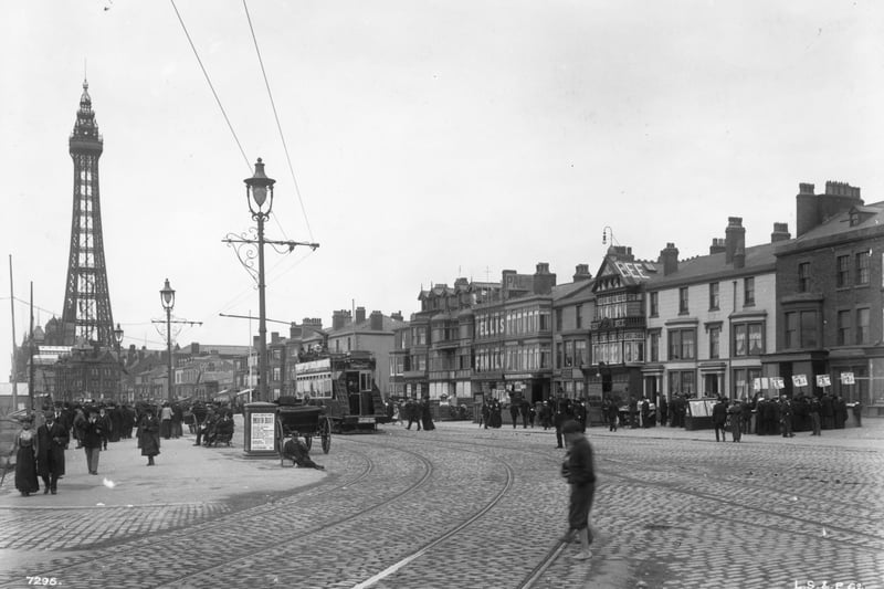 Slightly earlier than the 1920s but a great shot nontheless. A main street, with tramlines, in the seaside resort of Blackpool, Lancashire.  (Photo by Hulton Archive/Getty Images)