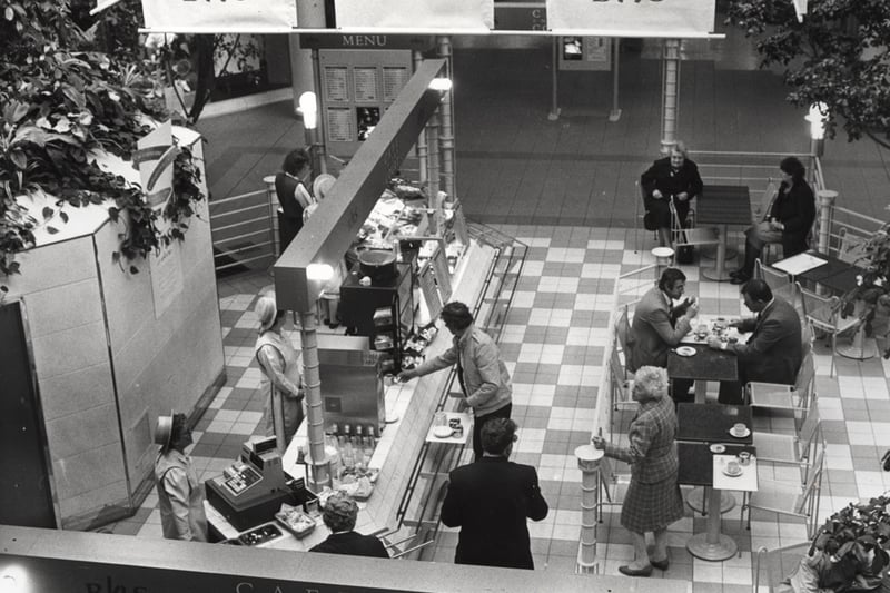 A view of the British Homes Store's cafe Metro Centre Gateshead taken in 1987. 