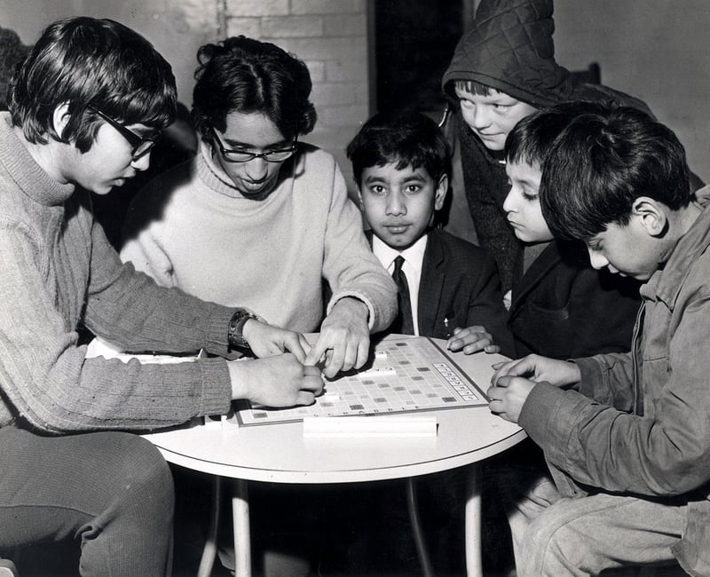 Youngsters play Scrabble at Attercliffe Youth centre, on Coleridge Road, Sheffield, in January 1969