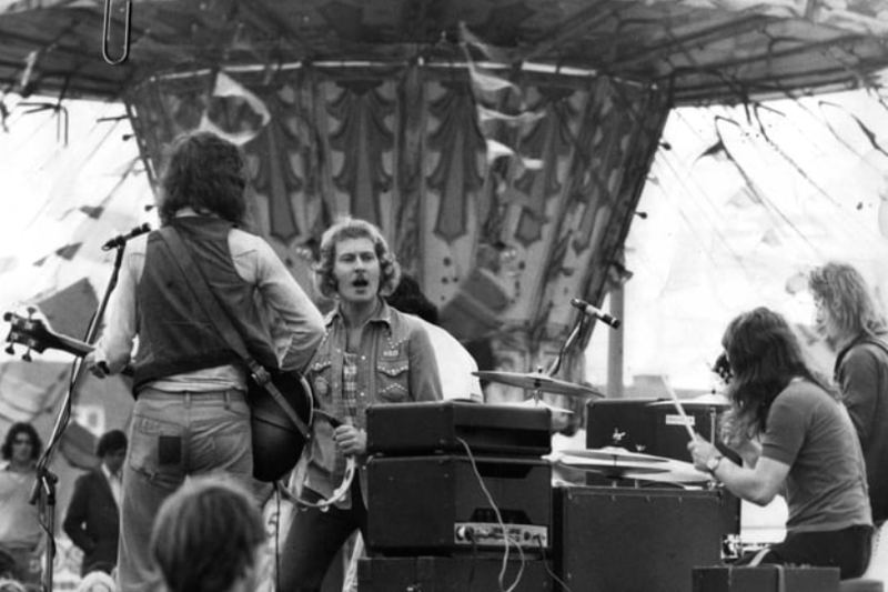 Local pop group Fogg taking part in a carnival week show at South Shields amusement park in 1973. Remember them?