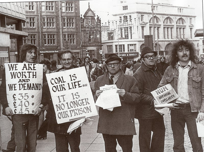 Miners protest on Fargate, Sheffield city centre, during the 1970s