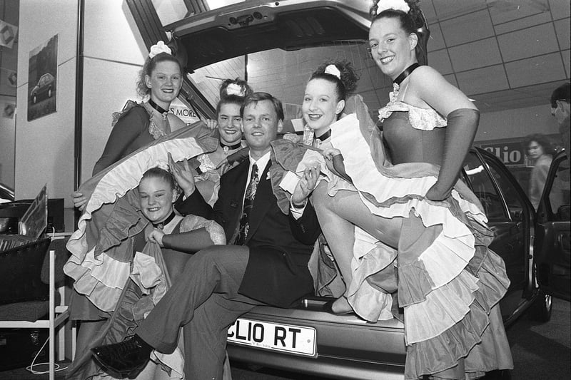 Renault dealer Reg Vardy's general manager Mike Rich was pictured with Can-Can dancers for the launch of the latest Renault Clio in 1991.