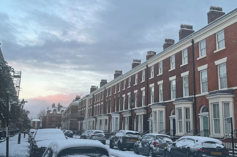 The Georgian Quarter looked beautiful with a dusting of snow as the sun rose.