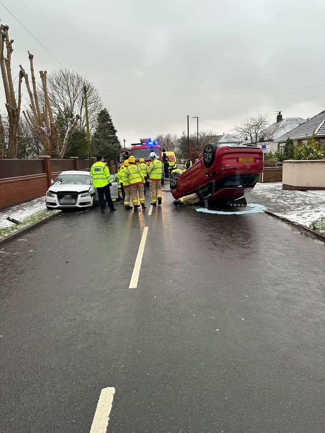 Scene of crash in Hardhorn Road, Poulton today (Tuesday, January 16)