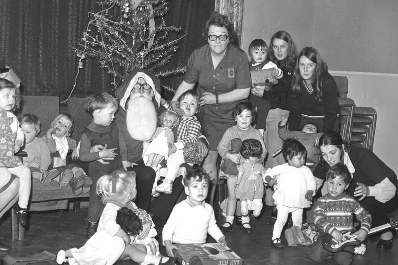 Some of the children and helpers pictured at the WRVS play group Christmas party at Thompson Park Community Centre, in 1973.