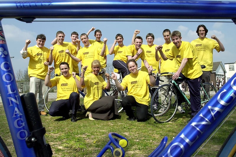 "You've been framed!"  Sixth formers and staff members of Baines High School took part in a 145 mile "bikeathon",  (Blackpool to Bridlington) in aid of Fylde Christie's Fund 