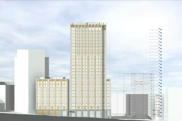 How the new 27-storey tower on Broad Lane in Sheffield city centre will look, according to the planning application