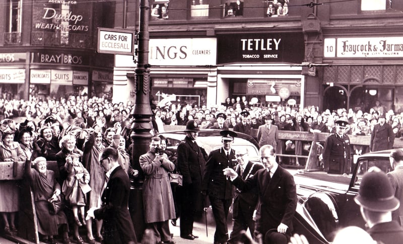 The Duke of Edinburgh arriving at Sheffield Town Hall after opening the B.I.S.R.A. Laboratories in 1953