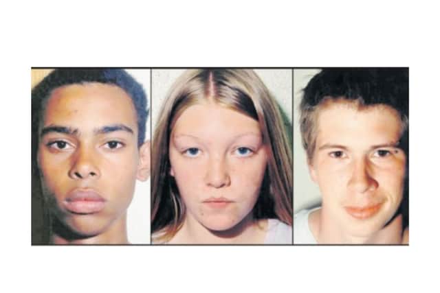 Left to right: Jermaine James; Rebecca Peeters and John Sawdon were all sentenced to life imprisonment for the murder of Terry Hurst, during a Sheffield Crown Court hearing held in March 2005