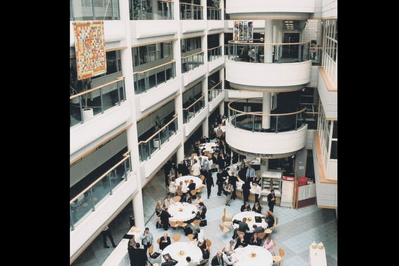 The atrium of Sheffield Hallam University on Arundel Gate some time in the 1990s.