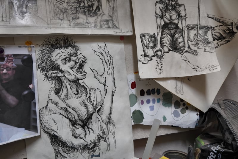 A selection of sketches by an artist at Blackpool Pleasure Beach