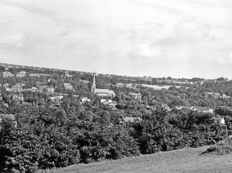 Ranmoor, Sheffield, viewed from Greystones Road in 1948, with St. John's Church visible in the centre