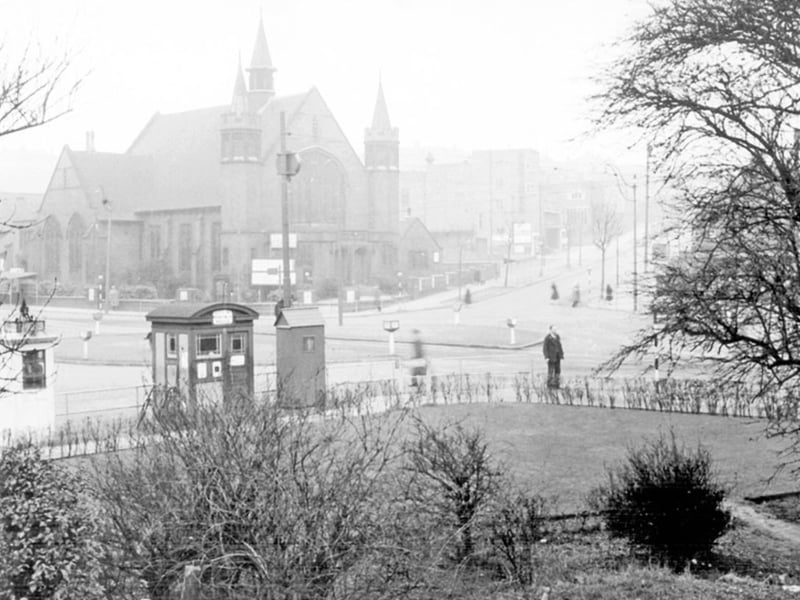 Firth Park Roundabout in January 1949, showing Stubbin Lane, Firth Park Utd. Methodist Church and the Paragon Cinema, Sicey Avenue