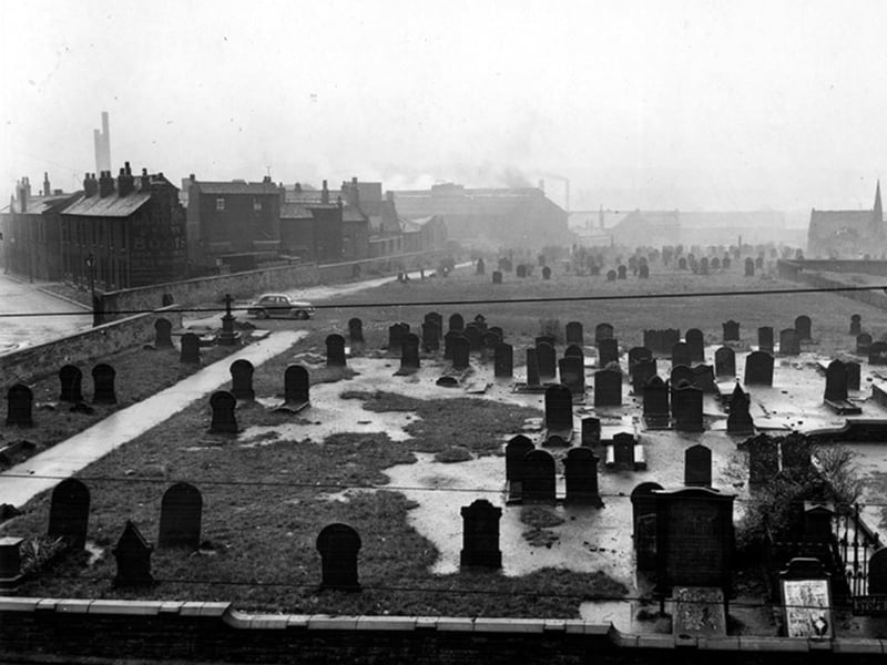 Attercliffe Cemetery, Mortuary Chapel and the site of Christ Church, on Attercliffe Road, Sheffield, some time between 1940 and 1959