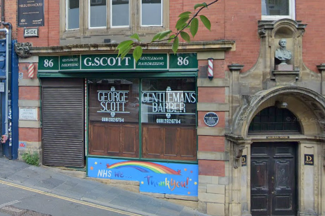 George Scott Gentleman's Barber on Newcastle Castle's slope road has a 4.9 rating from 218 reviews. 