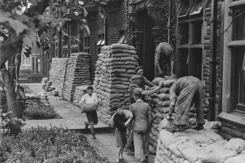 Sandbags at the Police Station, South King Street, Blackpool during Second World War
