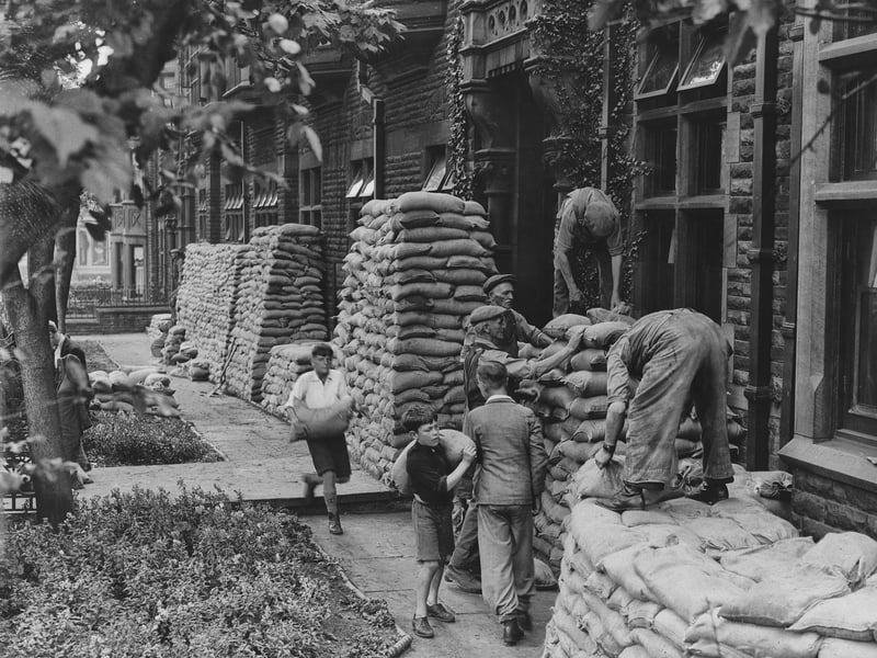 Sandbags at the Police Station, South King Street, Blackpool during Second World War