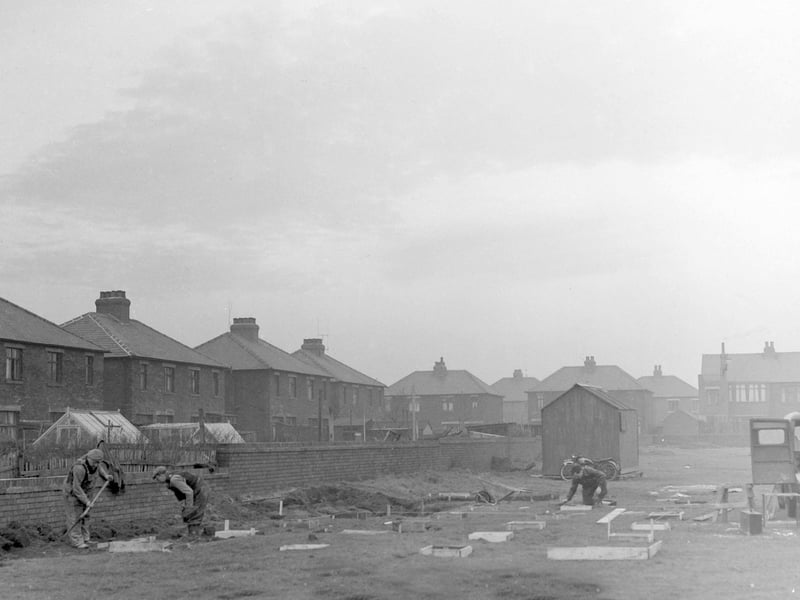 Workers working on Blackpool FC training ground in 1954