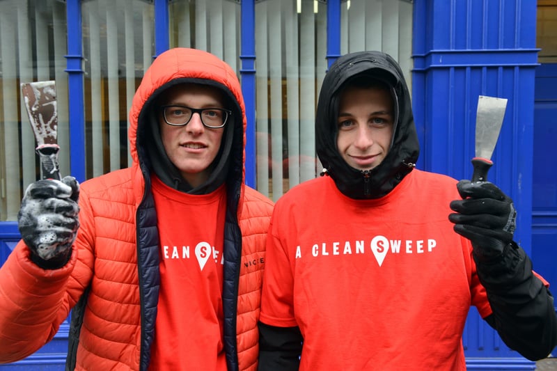 Liebherr apprentices Taylor Donnelly and Tyler Marley, left, who volunteered to clean the streets as part of a Sunderland-wide project 5 years ago..